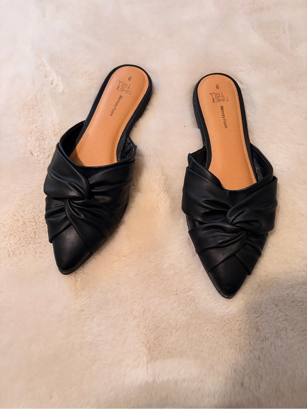 Time and Tru Black Knotted Pointed-Toe Mules